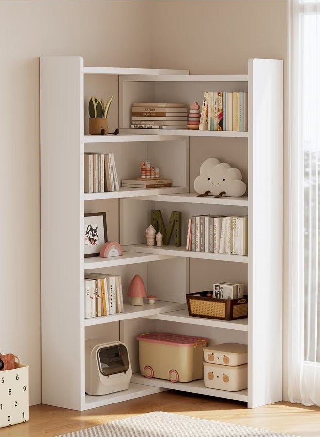 Raffine Multi Tiers Double Sided Storage Adjustable Creative Style Book Shelves Modern Tall Corner Bookcase 15 mm Thick Wood Storage Rack for Bedroom Living Room and Home Office 95x24x146 cm