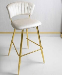 VANITY LIVING Velvet Bar Stool, Modern Cream Upholstered 94cm High Bar Chair with Gold Metal Legs, Armless Accent Counter Stool for Home, Pub and Kitchen