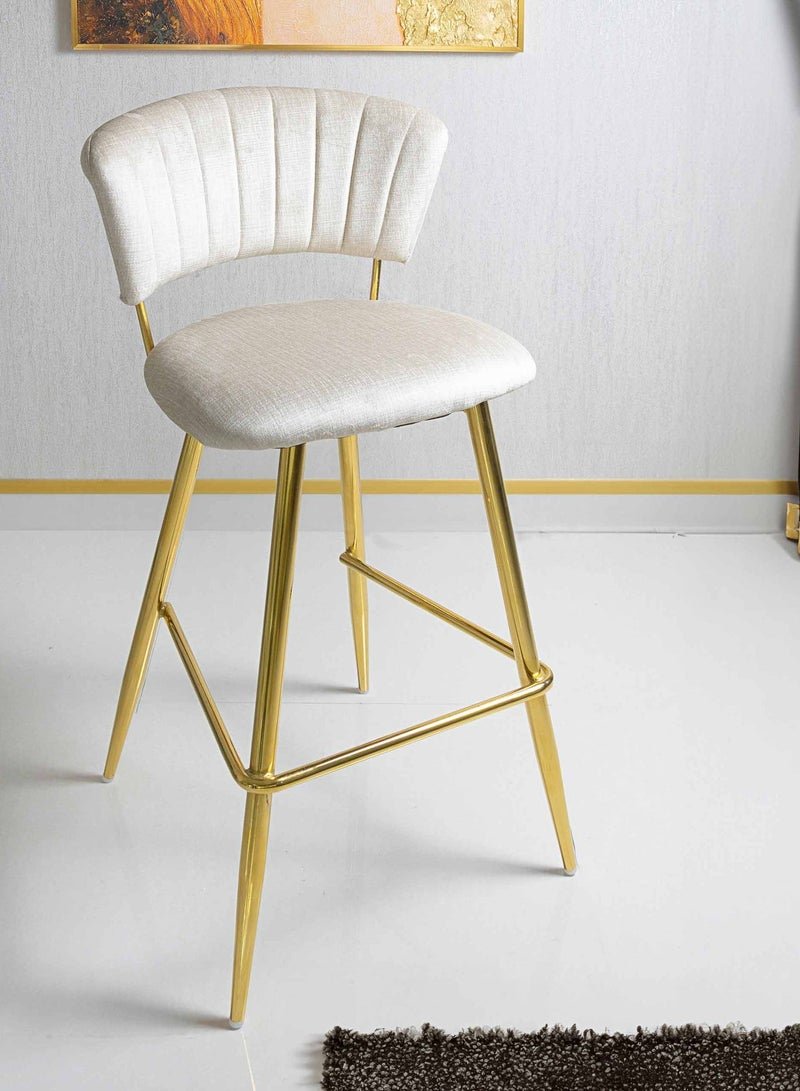 VANITY LIVING Velvet Bar Stool, Modern Cream Upholstered 94cm High Bar Chair with Gold Metal Legs, Armless Accent Counter Stool for Home, Pub and Kitchen