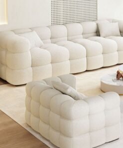 Alternative view of Merry Moments 3 Seater Sofa Modern Sofa White Sofa White Bouclé Upholstered Sofa Curly Oatmeal White for Living Room Reception Office Airbnb with 3-Piece Filled Cushion Set L200xH65xW80 cm