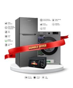 NIKAI Bundle 410L Double Door Refrigerator + 7kg FL Fully Automatic Washing Machine (NWM700FN9S) + Microwave 20L (NMO616) 113 W NRF410FSS+NWM+NMO Silver
