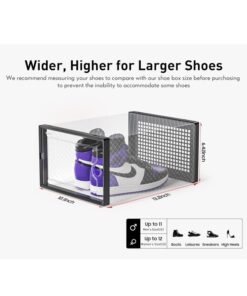 Large Shoe Storage Boxes Organizers Clear Plastic Stackable 12 Pack, Sneaker Containers, Toy Storage Organizer Bins , Closet, Under Bed, Black