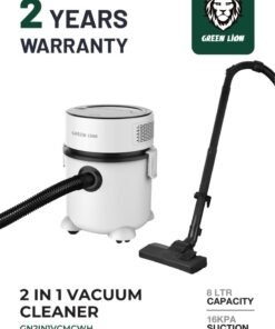GREEN LION 2 In 1 Vacuum Cleaner / 8 Liter Capacity / 16KPa Maximum Vacuum / Motor with Separate Air Ducts / Special Brush for Wet Suction/Dry Suction / Includes Floor Brush Hanger / 5M UK Plug Cord Length - White