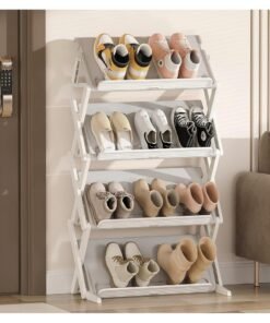 EC BUY Foldable shoe rack, plastic shoe rack, shoe storage cabinet, suitable for wardrobe, corridor, bedroom, entrance (4-Tire)