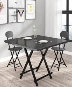CityRiya-Long Portable Folding Table Kitchen Dining Table Camping Table Wooden Square Black Dining Table 80*80cm