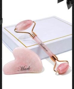 MARK STORE Jade Roller and Gua Sha Facial Tools, 100% Natural Rose Quartz Gua Sha Stone, Jade roller & Gua sha Tool for Face Jawline Sculpting and Puffiness Reducing, Gua Sha Massage Tool, Skin Care Gift with beautiful premium box pack