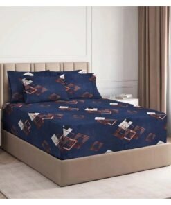 BSB HOME Premium Glace Cotton 180 TC Double Fitted Bedsheet Set  with 2 Pillow Covers 183x198 +25  Cms – Dark Blue-72*78+10 INCH