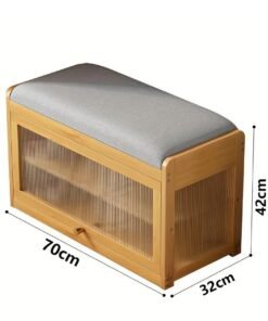 XiuWoo Bamboo Shoe Rack Bench with Cushioned Seat, Bamboo Shoe Rack Organizer with Flip Doors, Free Standing Storage Organizer for Entryway, Bedroom, Living Room