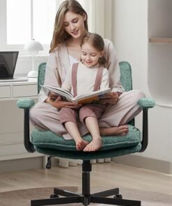 DROGO Criss Cross Legged Office Chair for Work at Home, Breathable Fabric, Flip up Armrest, Adjustable Height & Tilt Lock Recline Accent Chair for Long Hours Sitting Comfort | Swivel Computer Chair for Home Office Green