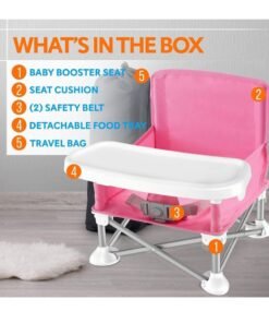 MissTiara Baby Seat Booster High Chair ,Space Saver High Chair , Portable High Chair , Folding Booster Feeding Chair ,with Travel Bag (Pink)