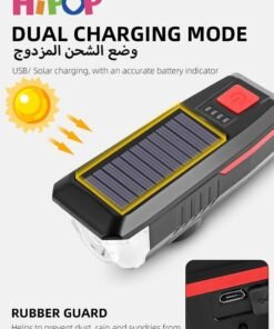 Alternative view of HIPOP Bike Light Set, Solar and USB Charging Bike Light with High-Decibel Horn for Night Riding, T6 LED Super Bright Bicycle Light with 3 Modes, Waterproof, Headlight, Tail and Wheel Light, Easy to Install