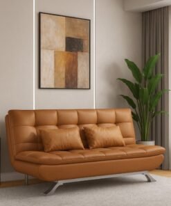 Harmony Home Premium Leather Sofa  Bed – Convertible Sleeper Couch with 2 Plush Cushions, Space-Saving Modern Design & Sturdy Metal Legs, Multi-Functional for Living Room & Guest Space - Brown