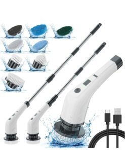 Electric cleaner brush, 5 speed, power, high speed, quick cleaning, cordless and portable electric scrubbers, kitchen and bathroom floors, grease and dirt removal, with 8 brushes
