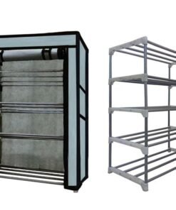 GlowSilk Multipurpose 4 Tier 100GSM Dustproof Fabric Cover Metal Wardrobe for Home, Office & Storage Room-Grey (DIY)