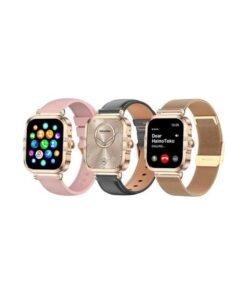 Haino Teko -22 Mini Waterproof Smart Watch With AMOLED Display 7 Days Battery Life and 3 Pair Straps Designed for Ladies-Gold