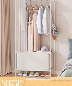 DUNISO Portable Fabric Wardrobe, Non Woven Fabric Cloth Cabinet with 4 Hooks and Curtain, Large Capacity Closet, Storage Organizer for Clothes Shoes Bedroom Living room