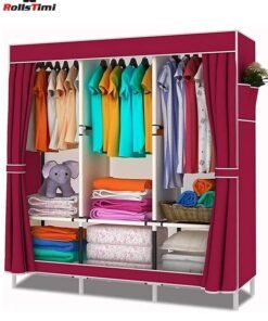 RollsTimi  Portable Wardrobe Cloth Wardrobe Wardrobe Bedroom Double Simple Steel Frame Ox Cloth Fabric Folding Student Dust Cloth