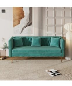 Wooden Twist Modern Sofa Elegant Velvet Seating 3 Seater Sofa Set ( Teal )