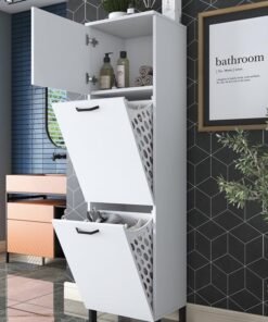 Home Canvas KC101 Bathroom Cabinet with Laundry Basket Multi-Purpose Wardrobe with 2 Baskets White