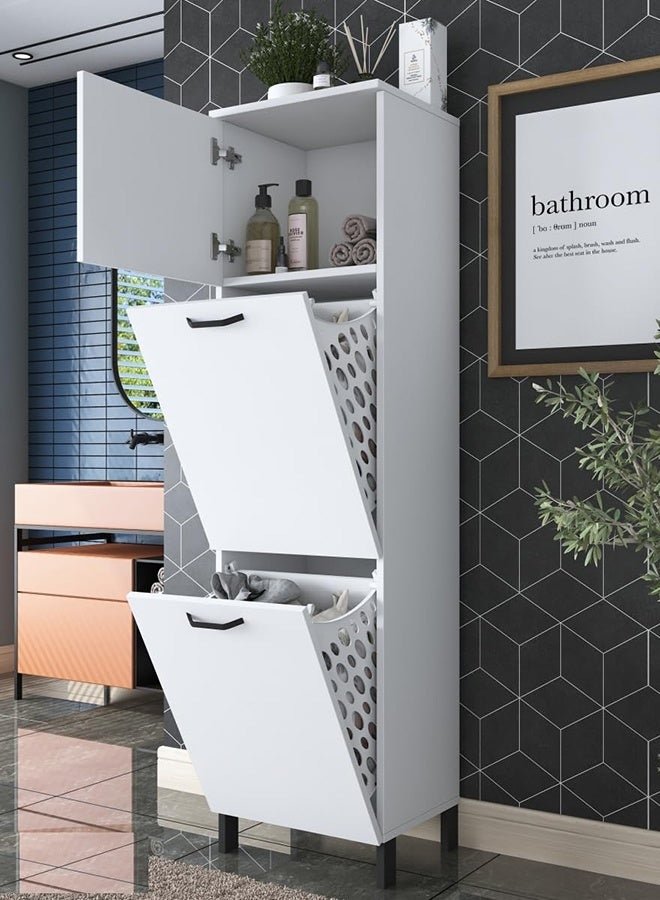 Home Canvas KC101 Bathroom Cabinet with Laundry Basket Multi-Purpose Wardrobe with 2 Baskets White