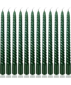 Home Care Spiral Metallic Taper Candles, Wax – Green, Set of 12