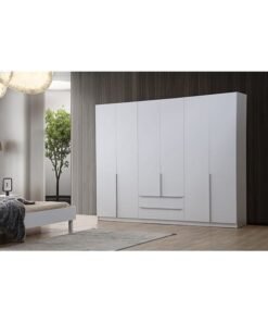 DANUBE HOME Brooklyn 6-Door Wardrobe Extra Sturdy Closet, Clothes Storage Cupboard Modern Design Space Saving Cabinet for Bedroom L 269.7 x W 49.5 x H 216 cm White