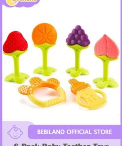 Bebiland 6 Pack Baby Teether Toys, Newborn Infant Baby Teethers Freezer Safe Silicone Baby Teether Toys, Teething Toys for Babies 0-6 Months