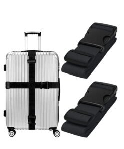 Premify 2PCS Luggage Straps | Heavy Duty Suitcase Cross Luggage Strap With Buckle | Wide Adjustable Packing Belt For Travel Accessories Bag | Black