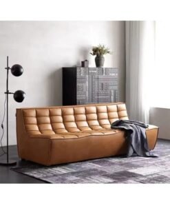 Tufted Faux Leather Sofa - Tan Brown