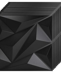 EzzySo 12 Pices 3D Wall Panel 3D Texture PVC Wallpaper Diamond Design Decorative Wall Cover For Living Room Lobby Bedroom Office Each PVC 30x30cm Black