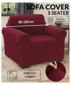 Fabienne High Stretch 1 Seater Sofa Cover Soft Brushed Fabric Couch Cover Exquisitely Full Coverage Furniture Protector Slipcover One Seater Fits on Standard and Recliner Sofa 80-120cm Size Burgundy