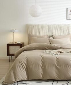 LUNA Home Single Size 4 Pieces Bedding Set Washable Cotton Plain Beige