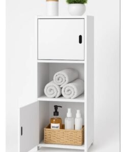 LINGWEI Bathroom Shelf - Bathroom Corner Shelf - 25x80x22cm - Bathroom Storage Cabinet woth Double Door White