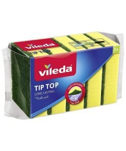 Vileda Tip Top 5 Pieces Medium Dishwashing Sponge, Long Lasting and Durable, for Sensitive Surfaces, . Yellow/Green