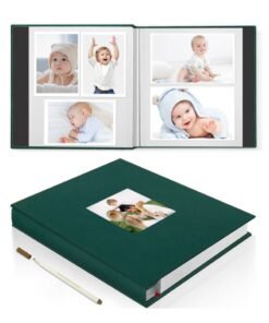 HomarKet Large Photo Album Scrapbook with Window, Linen Self Adhesive Scrapbook Album, Wedding Anniversary Birthday Valentines Day, 28cm x 27cm 40 Blank Pages Memory Book with A Metallic Pen Green