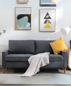 Ash 69" Wide Modern Style Linen Upholstered Loveseat Sofa with the Solid Wood Foot