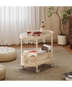 Alternative view of XiuWoo Coffee Tables Sofa Side Table Trolley Rolling Table Cart Bedside Tables Book Tables Fruit and Vegetable Storage Basket Furniture Decoration Table Storage Shelf White 60cm