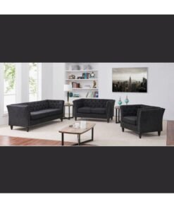 Wooden Twist Chesterfield Destro Premium Living Room Sofa Set Black
