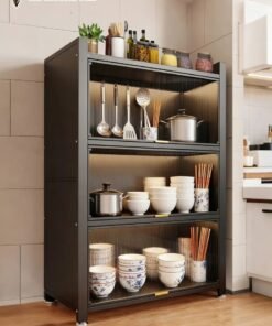 Alternative view of ROCKCAMEL 4-Tier Kitchen Storage Cabinet, Stand with 3 Flip-up Doors, Sturdy Metal Frame, and Transparent Acrylic Panels, Storage Rack for Garage Pantry Home Kitchen Hutch(Grey, 60 * 35 * 110cm)