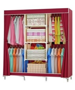 Fabric wardrobe, clothes storage, large space, strong and heavy-resistant, red