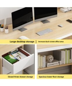 Alissa Modern Large Wooden Desk 140cm – Home Office Computer Table with 3 Storage Drawers, Spacious Study and Writing Workstation - Image 4