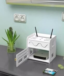 C&C Home Wireless Wifi Router Storage Box Large Capacity Multilayer Storage Box Wall Mounted Router Cable Case Shelf Storage Organizer Phone Stand Desk Phone Holder Box 24x18x19 cm - Image 3