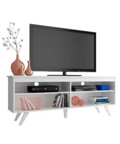 Madesa TV Stand with 2 Shelves and Cable Management, for TVs up to 65 Inches, Wood, 136 W x 50 H x 36 D Cm – White