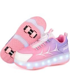 KGL BROSISS Roller Skates Shoes - Sneakers with LED Light - Two Removable Wheels - Built-in Rechargeable Battery - Gifts for Children-pink
