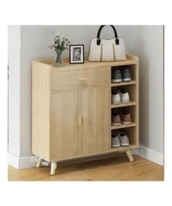 keke Modern Wooden Shoe Cabinet with Drawer and Shelves – Multi-Functional Entryway Shoe Rack Organizer with Storage Compartment and Doors – Space Saving Shoe Storage Unit for Home, Hallway, or Living