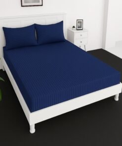 MAXQON Deep Fitted Bed Sheet +2Pcs Pillow Covers, King/Queen/Double/Single Sizes, Color Blue, Depth 30cm