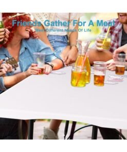 MOMENT [1.8M] Foldable Lightweight Trestle Outdoor Camping Tables, Heavy Duty Plastic Outdoor Picnic Table, Folding Trestle Table For Bbq Party, Folds In Half With Carry Handle, White [180×74×74Cm] - Image 4