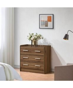 DANUBE HOME Supreme 3-Drawer Young Dresser – Light Walnut Finish – Modern Engineered Wood Chest for Bedroom, Kids Room, Nursery – Compact Storage Furniture