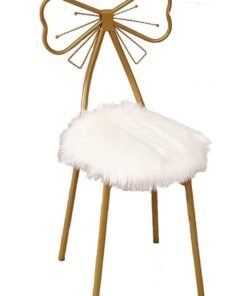 HOME TASTE TOMSUN Modern Makeup Vanity Chair Golden Iron Frame with Soft White Wool Chair Dining Chair