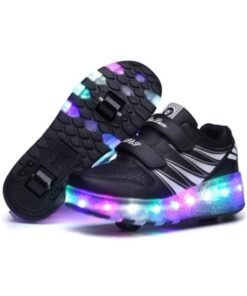 GGEROU Roller Skates Kids Roller Shoes Boys Girls Sneakers with Wheels Flashing Sport Sneaker Rechargeable Roller Skates Black